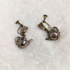 Vintage 50's Silvertone Teapot Screw Back Earrings